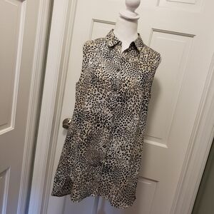Chico's Animal Print 100% Linen Sleeveless Button Front Top, Size 1=8/10